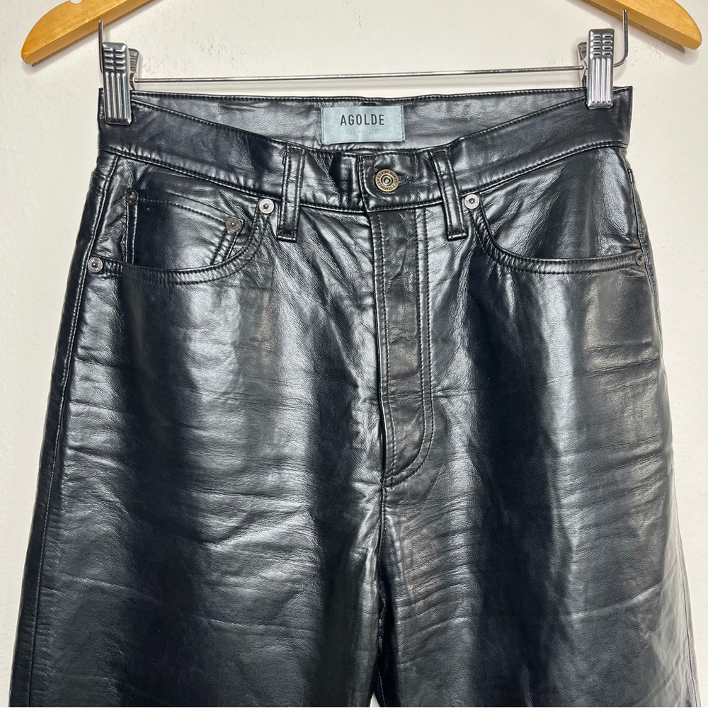 AGOLDE Recycled Leather Fitted 90's Pants Faux Leather Black Leather - Picture 7 of 11